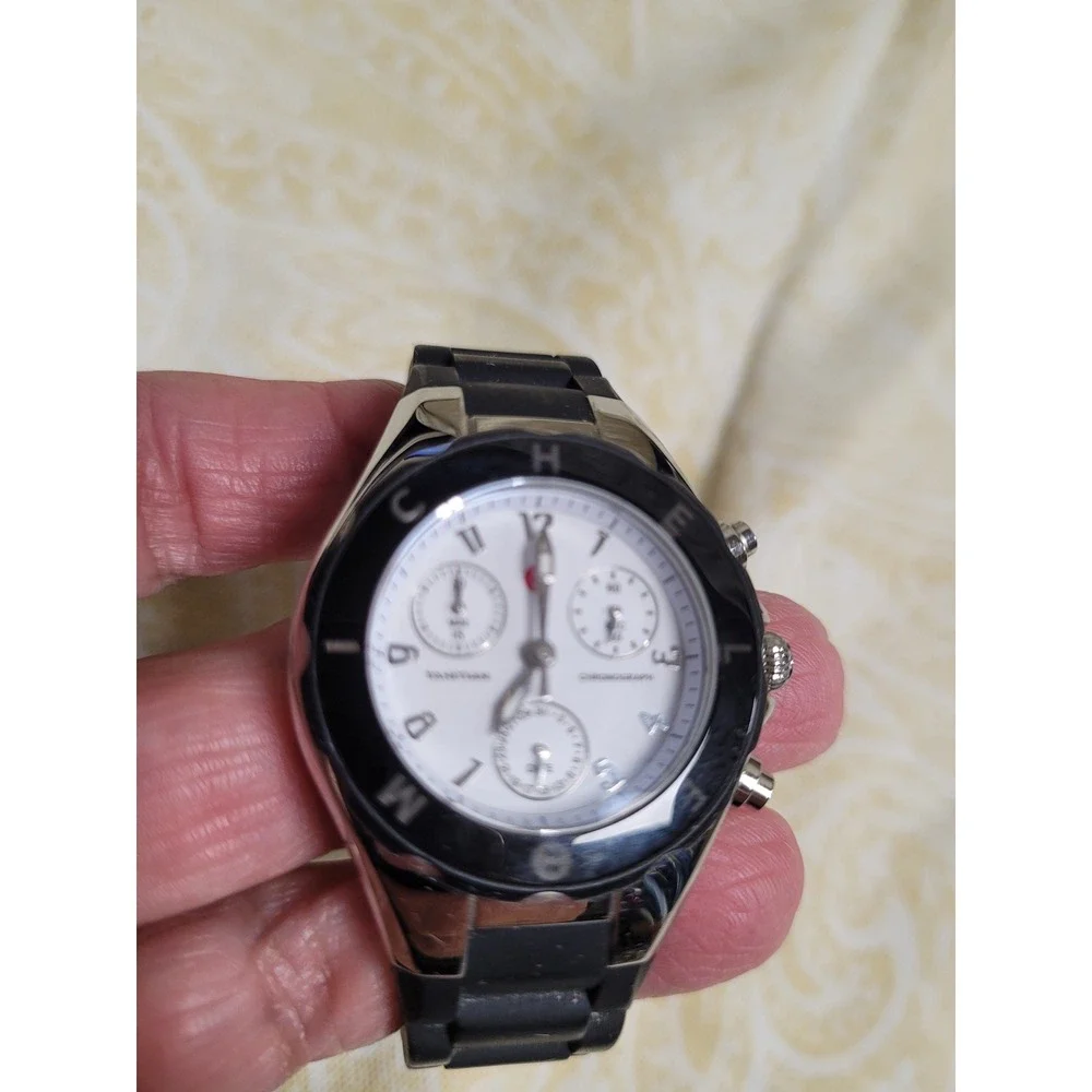 Michele Tahitian Womens Quartz Watch White Dial Sporty Black Silicone MW12D00